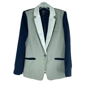 Mango Suit Colorblock Blazer Jacket One Button Navy Gray Size 8